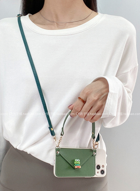 夏日绿色小青蛙零钱卡包适用opporeno11手机壳斜挎手提绳10/9/8/7pro背带6/5可爱K11X全包防摔A58A55软findx7