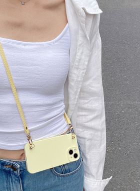 ins风夏日奶黄色手机壳适用iPhone16promax保护套苹果15pro斜挎绳14plus背带13简约清新浅色12防摔11硅胶软壳