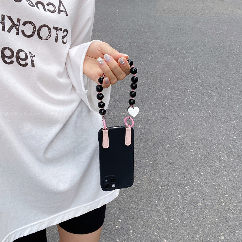 撞色高级一下~甜酷ins风简约手机壳适用iPhone16promax苹果15pro珠珠手提链14小众13防摔软壳1211全包保护套