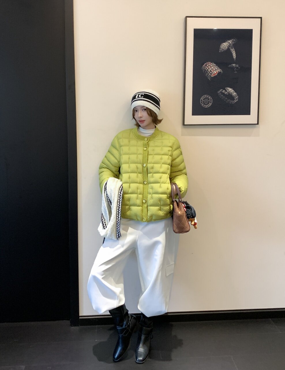 韩版90白鸭绒羽绒服女短款2026秋冬新款洋气针织拼接圆领保暖外套