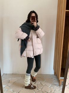 韩系女装圆领围巾中长款90白鸭绒羽绒服2025冬季宽松百搭保暖外套