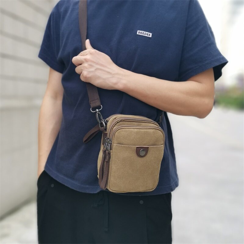 夏天单肩斜挎包男女小包帆布小型腰包轻便男士手机挂包包迷你挎包