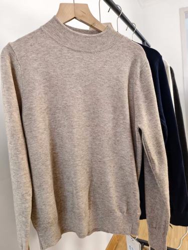 2025秋冬新款半高领羊羔绒纯色百搭显瘦针织衫女宽松毛衣打底上衣