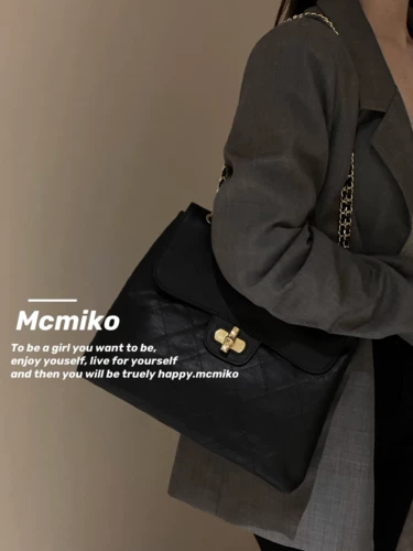 Вместительная и большая черная цепь на одно плечо, брендовая сумка через плечо, на цепочке, из натуральной кожи