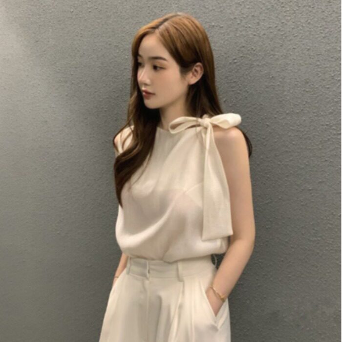 肩部系带纯色百搭女士背心