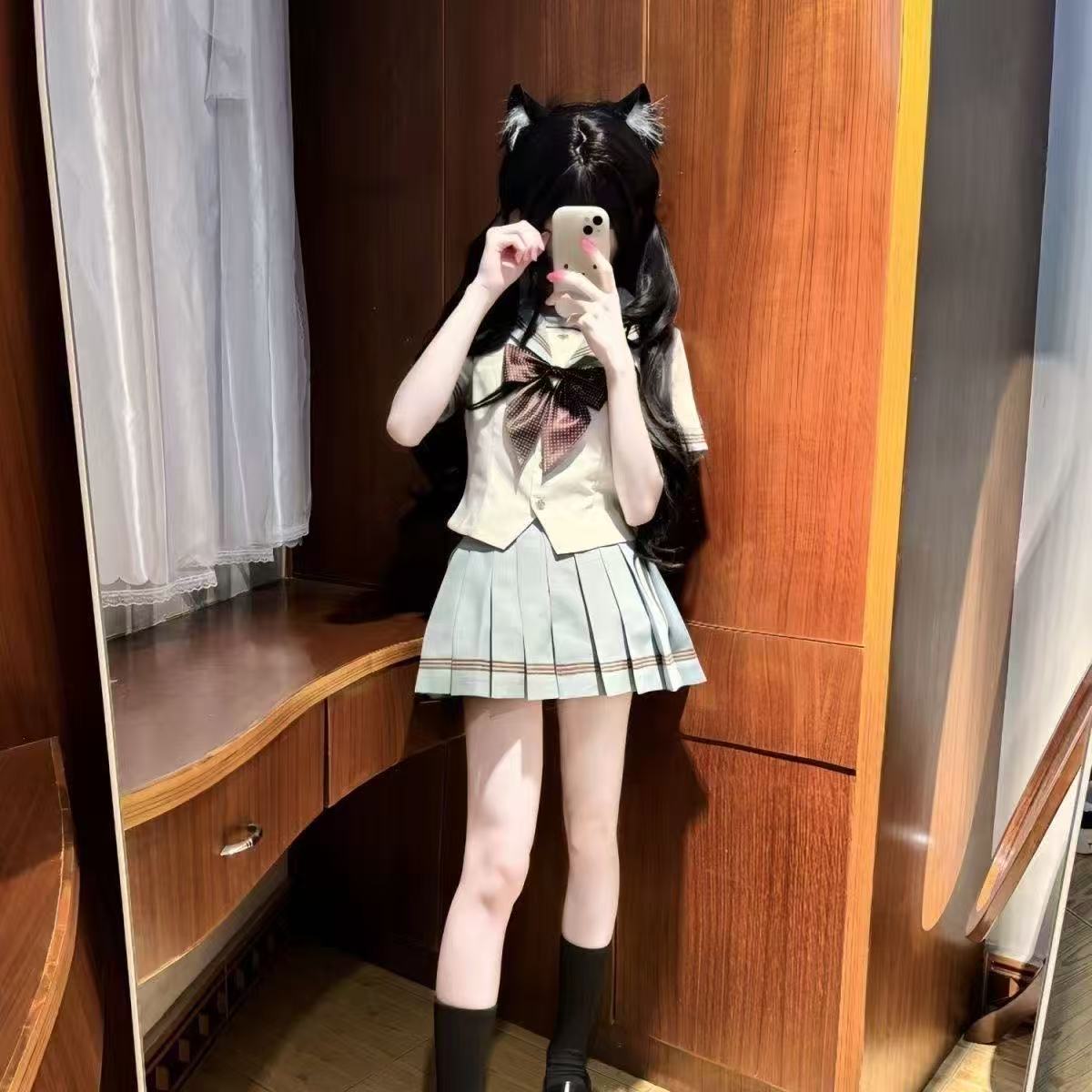 1989 jk制服薄荷奶绿水手服海军领百褶裙学院风短袖上衣香草