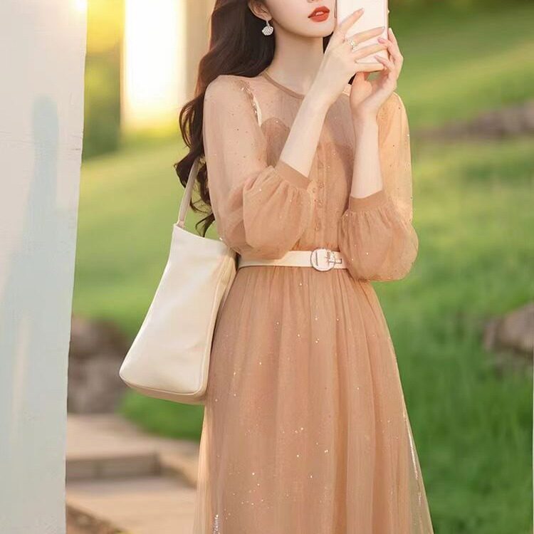 春季法式高端精致气质女神范高级感温柔风真丝雪纺衬衫收腰连衣裙