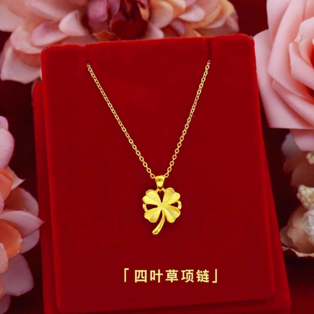 18K金幸福四叶草项链 女轻奢小众纯银镀黄金色幸运草锁骨链礼物潮