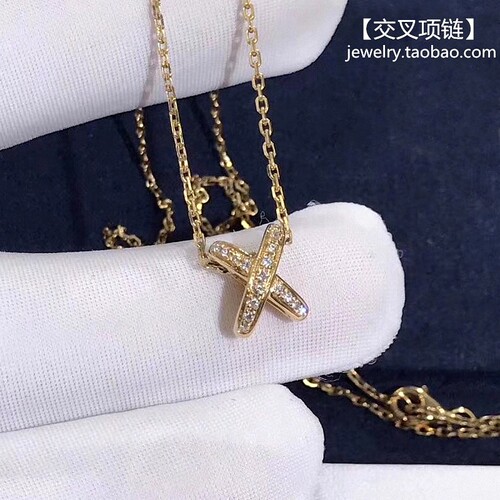 法国Liens 缘系一生交叉 项链女纯银镀玫瑰金纯银潮镶钻X型锁骨链