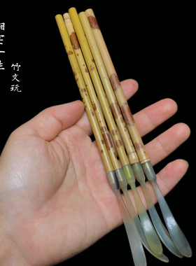 手工湘妃竹茶拨 文艺竹子日式茶道零配件红香妃茶勺茶匙竹节茶扒