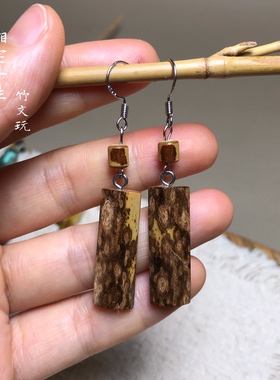 复古梅鹿竹湘妃竹耳环 s925银斑竹耳环 小众竹子红香妃耳坠耳饰