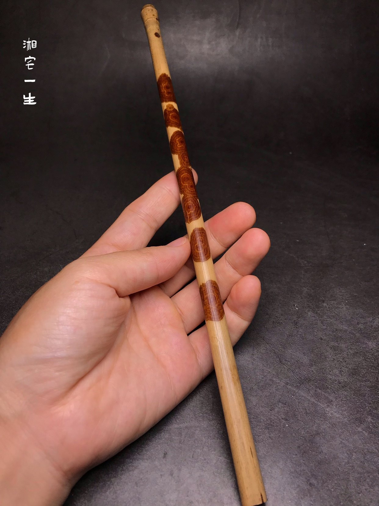 精品老料指纹花红湘妃毛笔杆料竹节 红香妃茶具手柄烟杆