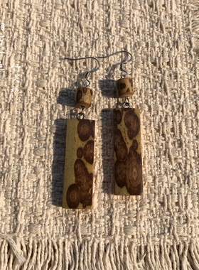 复古设计梅鹿竹耳环文艺斑竹耳环耳坠 竹子耳环耳钉坠子小众耳环