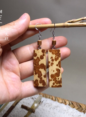 湘妃竹耳环 高端文艺斑竹耳环 复古日式红香妃竹子耳饰耳环耳坠