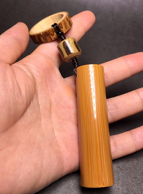 红皮老料实心竹手把件配梅鹿竹桶珠老料实心玉竹挂件文玩竹节竹子