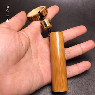 红皮老料实心竹手把件配梅鹿竹桶珠老料实心玉竹挂件文玩竹节竹子