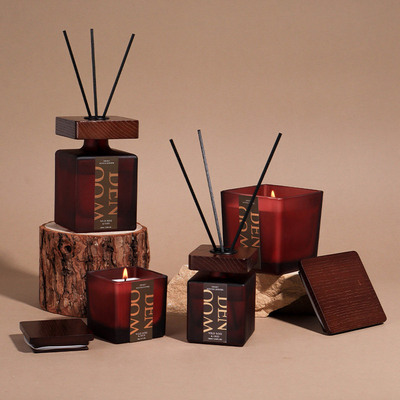 暗木纹无火藤条香薰精油蜡烛礼盒套装室内创意香氛礼品礼物伴手礼