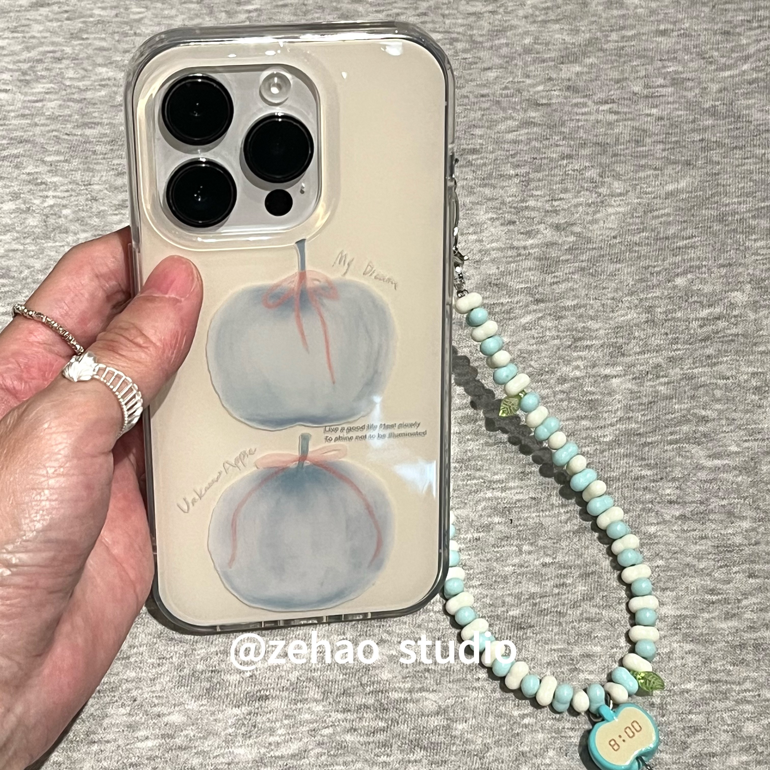 ZEHAO*ins亮面清新梦幻蓝苹果双层印花韩系14适用iphone16promax苹果16pro手机壳苹果16/13软15Promax保护套1