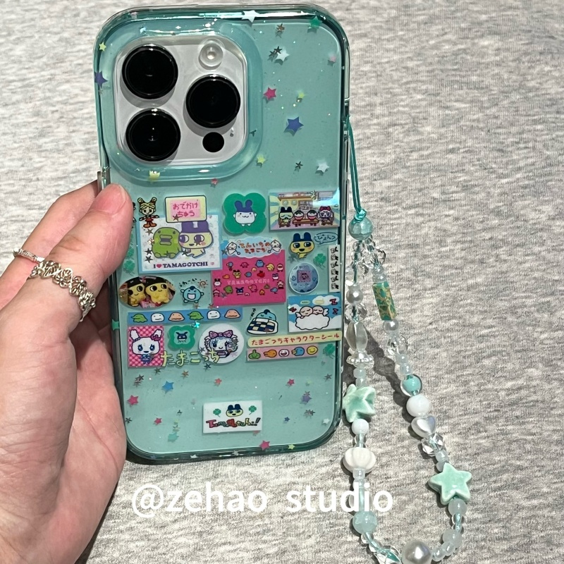 ZEHAO*ins闪半透绿拓麻歌子双层印花韩系14适用iphone16promax苹果16pro手机壳苹果16/13软15Promax保护套1女