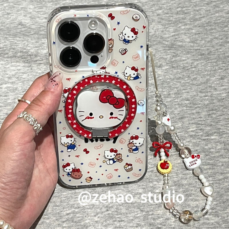 ZEHAO*ins磁吸奶白满屏猫咪小熊双层印花韩系14适用iphone16promax苹果16pro手机壳苹果16/15Promax保护套1女