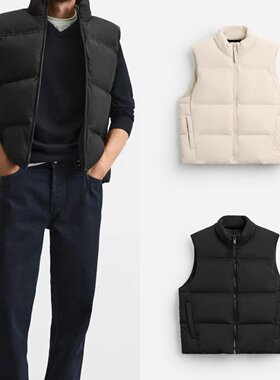 柜399！秋冬新品 男装 白色拉链棉服立领无袖背心休闲马甲0029441