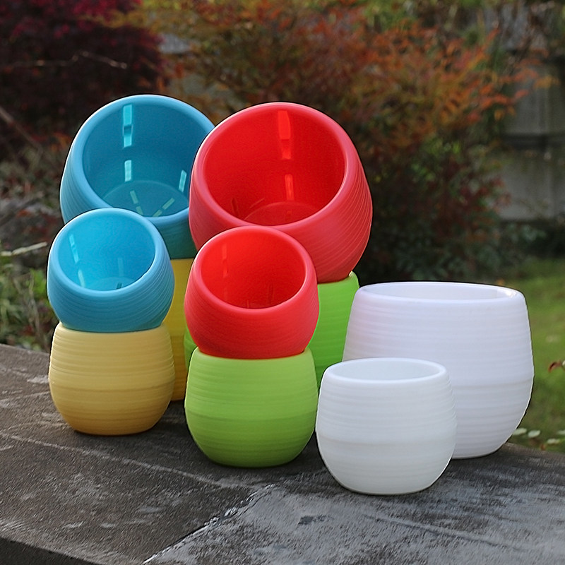 塑料花盆多肉小花盆卡通圆形彩虹石丸肉肉种植盆浸盆园艺活动礼品