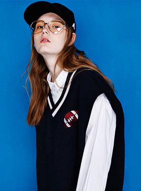 NEATO逆光女装 春秋款美式复古风V领宽松百搭刺绣学院风马甲加绒