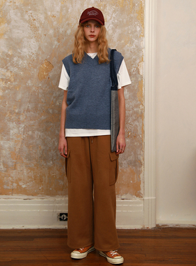 NEATO逆光女装  中性复古运动风 宽松显瘦 加绒 针织阔腿裤工装裤