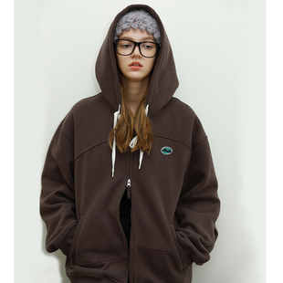 NEATO逆光女装 2023秋冬新品 双头拉链加绒帽衫 棕色外套 美拉德