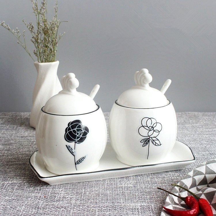 Two Northern Europe single Simplicity Moisture-proof Seasoning Box white ceramics suit household capacity Cruetin the Kitchen/Cooking utensils , Kitchen Gadgets/Kitchen storage , Storage jars/Kitchen storage containers , Seasoning bottles  category - from Buy2taobao.com to provide professional Taobao agent buy service