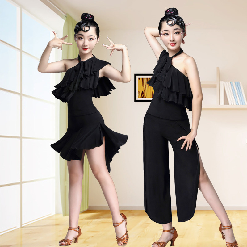 黑色专业拉丁舞练功服女童拉丁舞套装儿童夏季新款无袖表演服裙裤|ruв категории движение/йога/фитнес/фанаты товаров, танец/аэробика/гимнастика, латинский танец, латинский - от Buy2taobao.com для оказания профессиональной услуги покупки агента Taobao