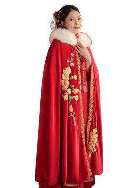 连帽汉服新娘古装白色斗篷披风