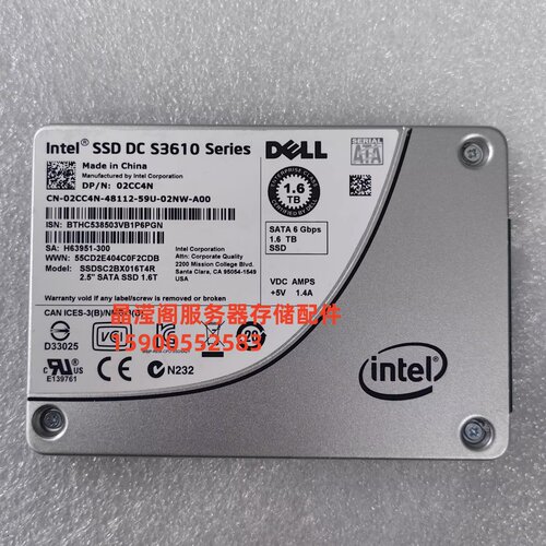 DELL SSDSC2BX016T4R 02CC4N 1.6T SATA SSD R740 R750 固态硬盘