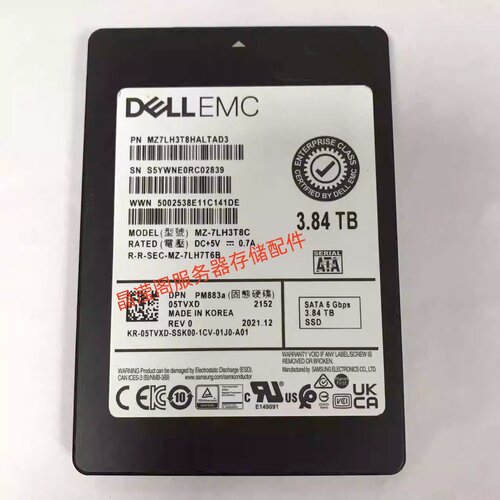 DELL EMC PM883a 3.84T SATA SSD 6Gb 05TVXD MZ-7LH3T8C固态硬盘