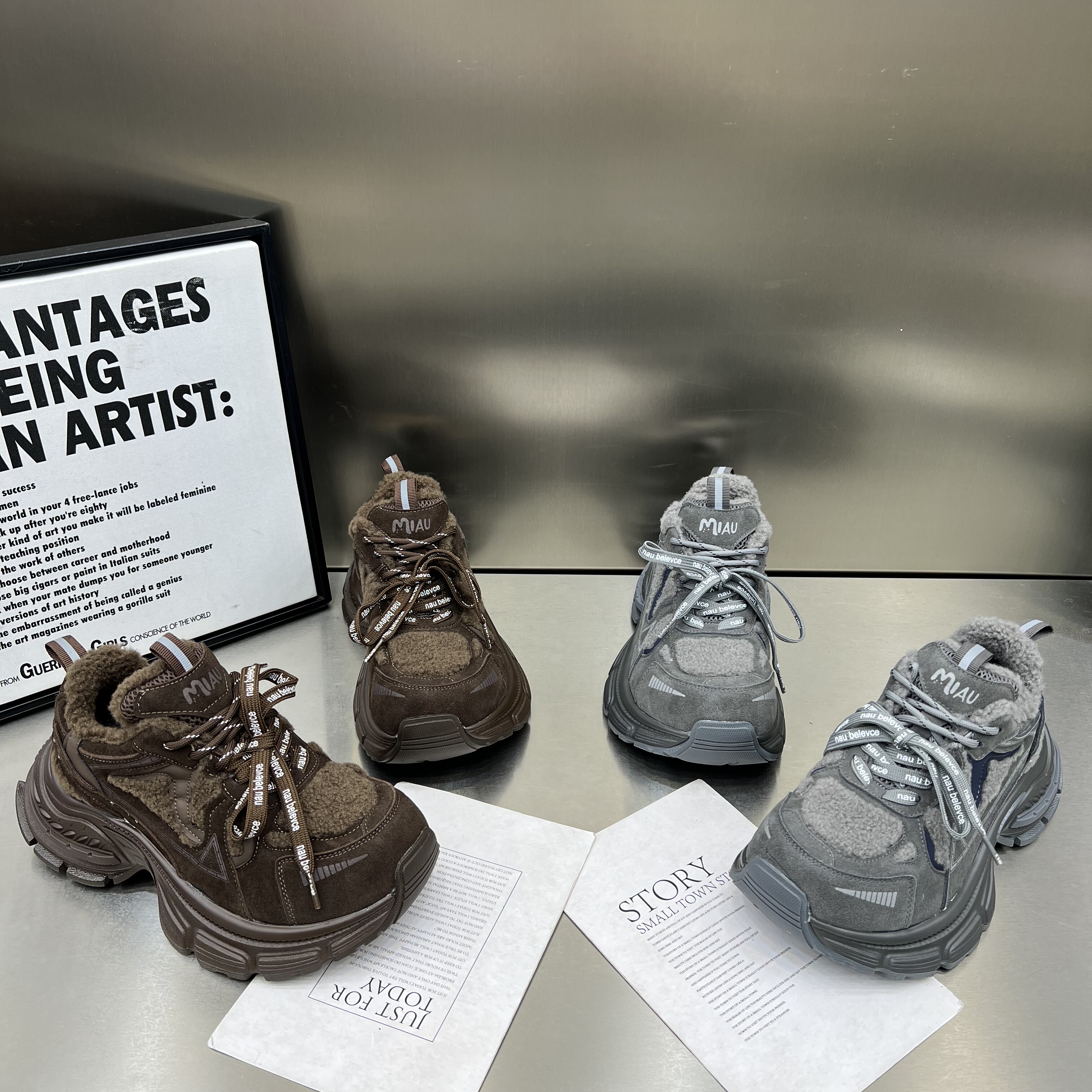 欧洲站真皮厚底老爹鞋女2025冬季加绒增高休闲运动鞋百搭毛毛棉鞋