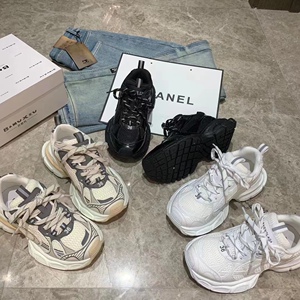 欧洲站厚底老爹鞋女2022春季新款真皮透气网面增高百搭休闲运动鞋