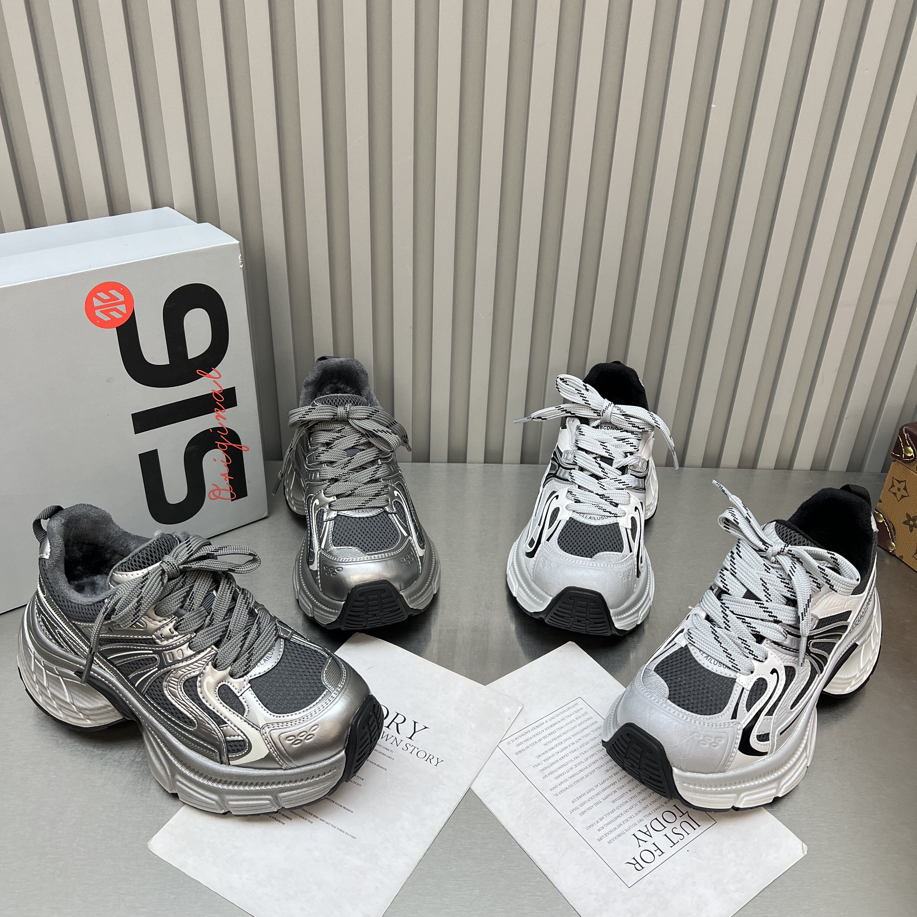 欧货真皮厚底老爹鞋女2025冬季新款加绒系带小个子增高休闲运动鞋