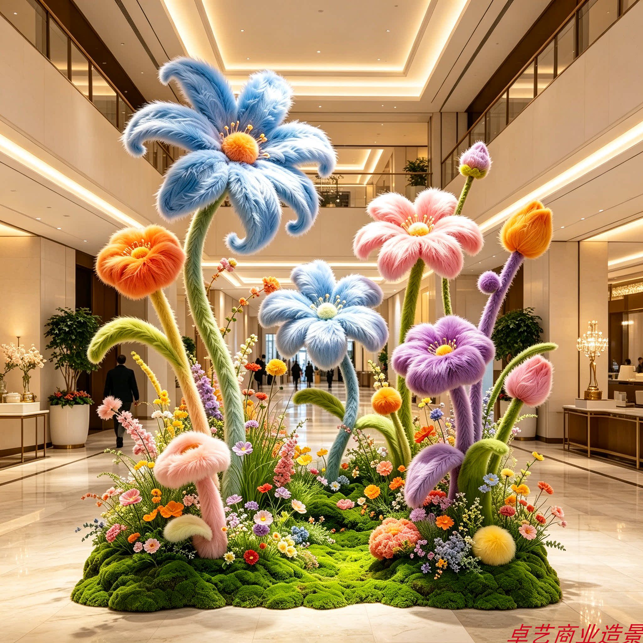 网红冬季毛绒橱窗美陈布置彩色毛绒花朵装饰摆件服装店直播间道具
