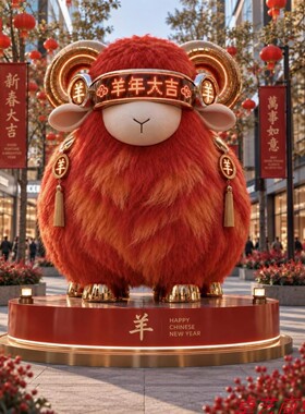 羊年毛绒羊美陈雕塑节日氛围