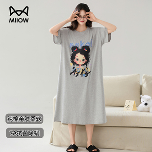 猫人睡裙女纯棉夏季 家居服可外穿2025新 薄款 可爱睡衣女士宽松短袖