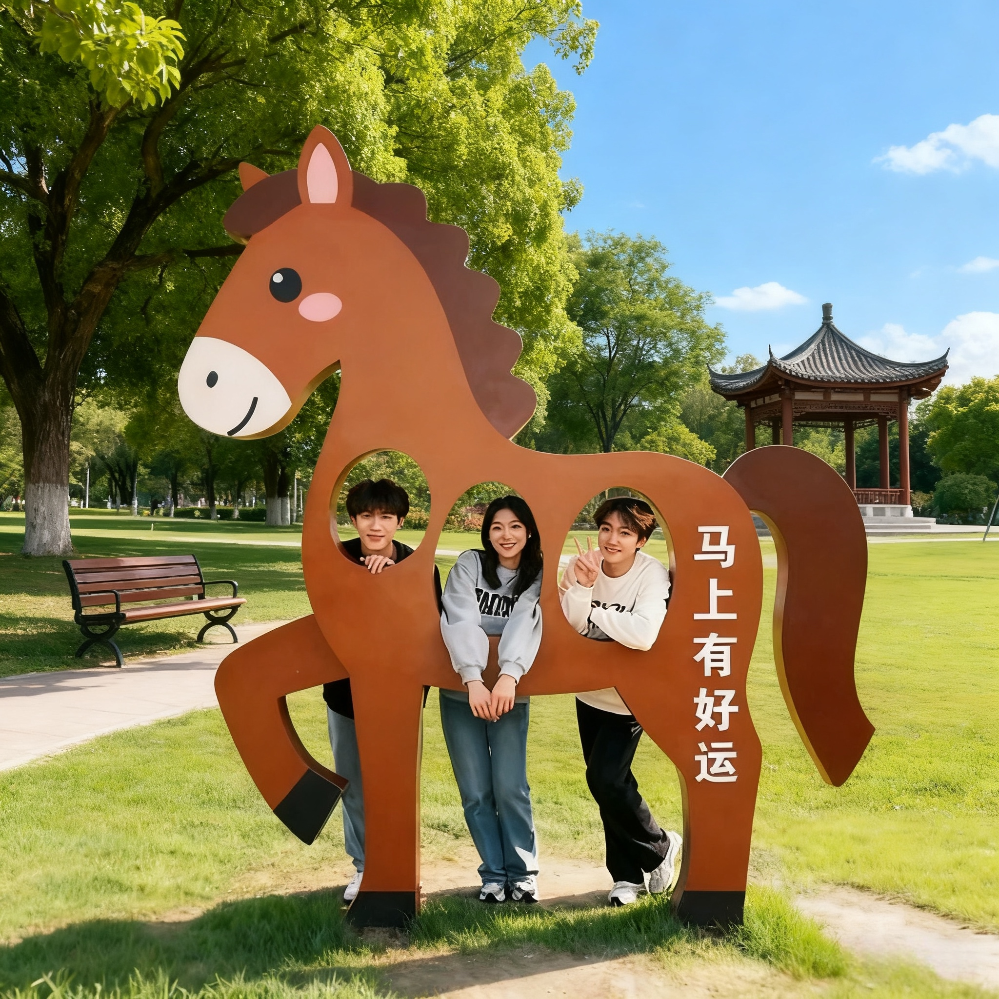 2026新年卡通马铁艺雕塑大摆件