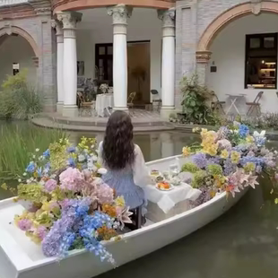 欧式木船渔船实木水上手划观光旅游海盗帆船景观装饰道具模型摆件