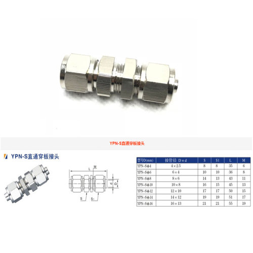 快拧穿板直通PU468mm气管接头尼龙管12*9穿墙锁母快插隔板16*13管