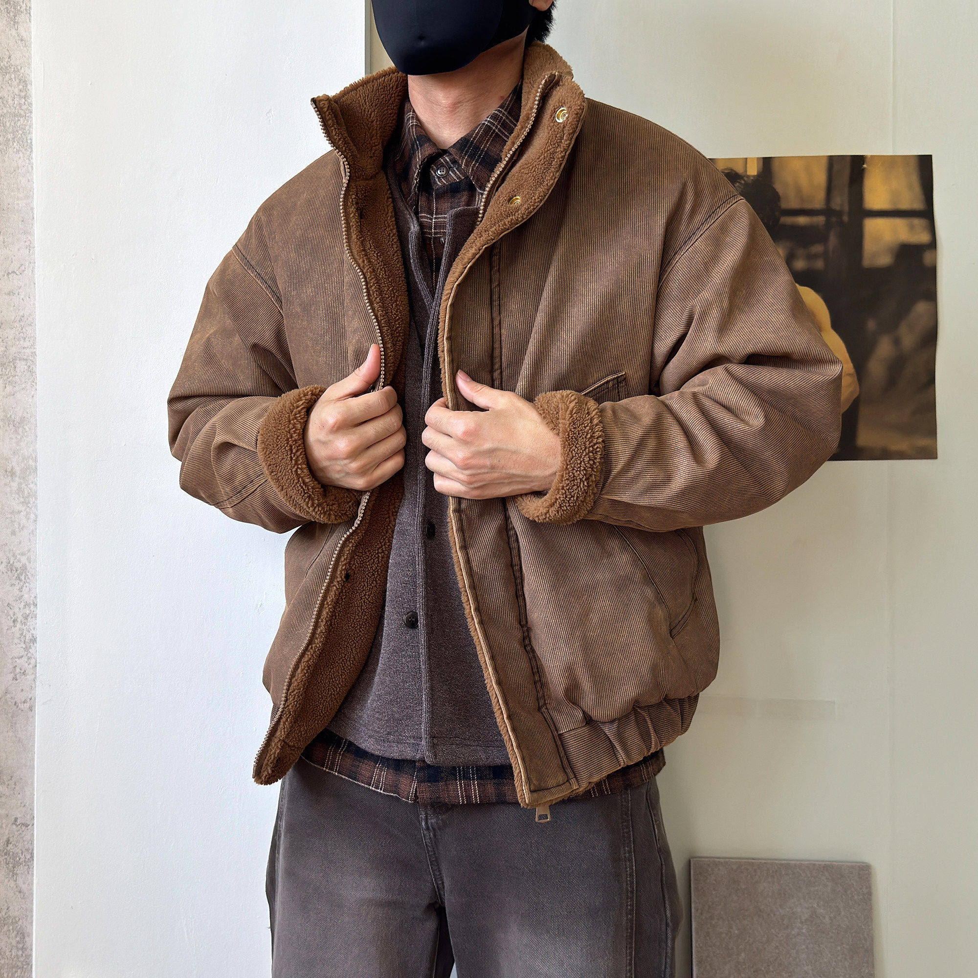IT ins潮牌羊羔绒外套男美式飞行员夹克立领工装廓形宽松加厚棉服,男装,棉衣,淘宝优惠券,粉丝福利购,淘宝优惠卷
