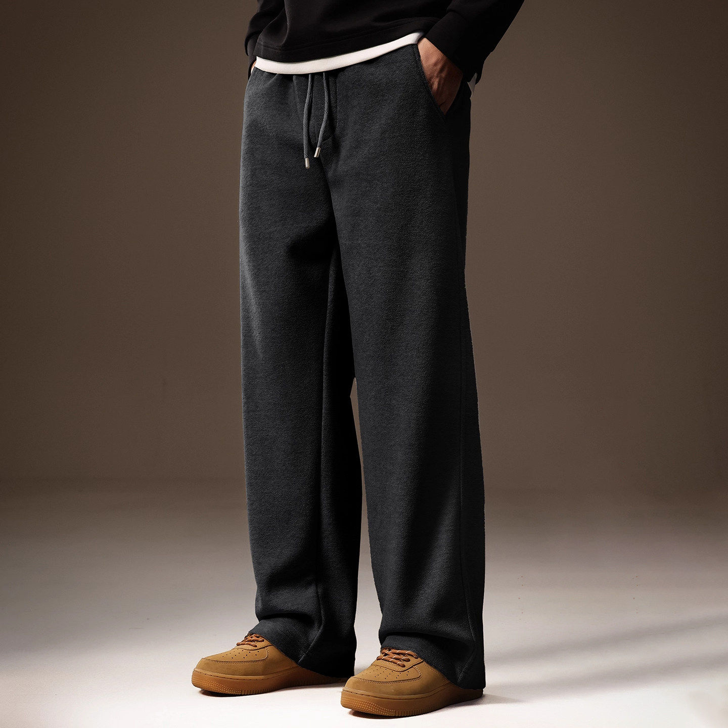 法国进口品牌重磅垂感针织休闲裤男秋冬加厚宽松直筒百搭运动卫裤