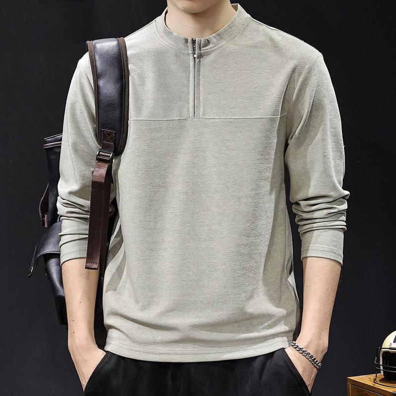 法国高端品牌亲肤柔软拉链长袖T恤男士新款简约冬季内搭休闲上衣