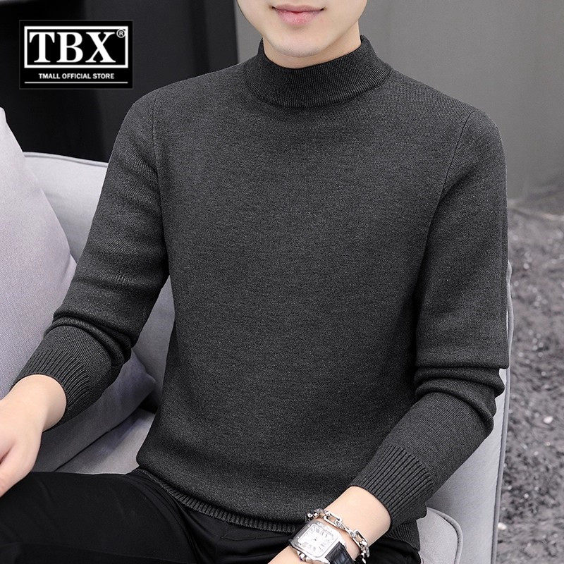 一体绒半高领毛衣男士2026新款秋冬季加绒加厚保暖修身打底衫男款