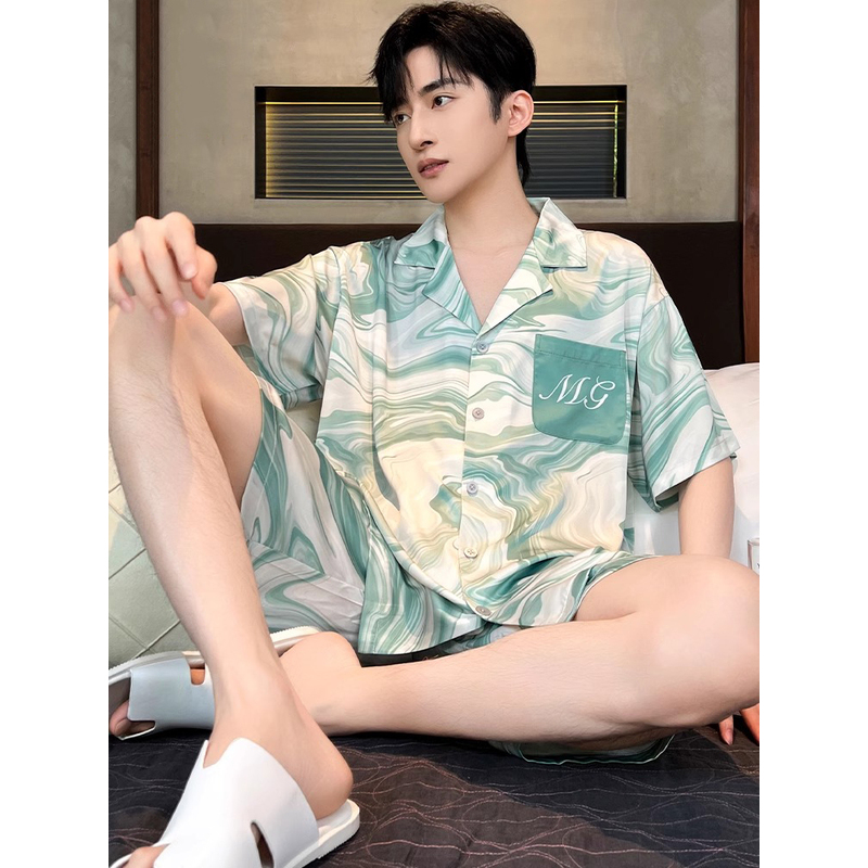 男士睡衣夏季冰丝凉感2025新款高级感潮流薄款宽松大码家居服套装
