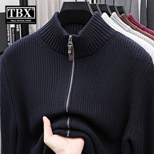 高端老钱风双拉链针织开衫外套男士2026新款春秋冬装立领毛衣男款