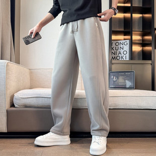 潮牌高端抓绒卫裤男士2025秋冬季新款宽松直筒加绒加厚弯刀休闲裤